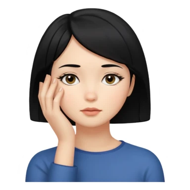 Girl with black hair and short hair who put her hand on her face sticker