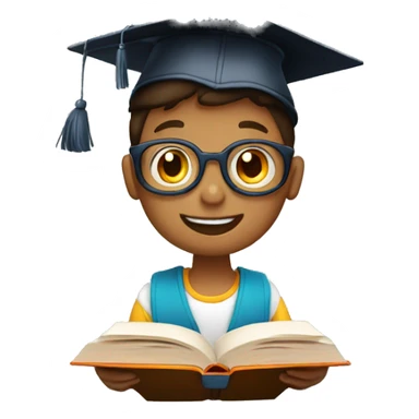 a smart boy reading book with graducation hat sticker