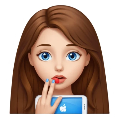 A girl with brown long hair and very blue eyes kissing the screen sticker