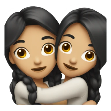 A lesbian couple with white skin and long black hair hugging intimately sticker