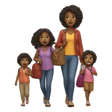Black mother with 4 kids traveling sticker
