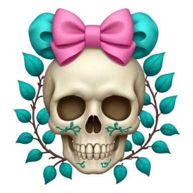 Skull with Pink bow with vines and teal roses sticker