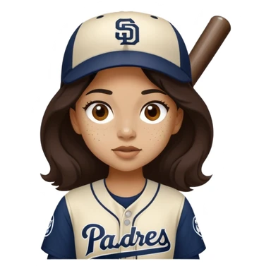 light skin girl with dark hair and freckles in a san diego padres baseball uniform  sticker