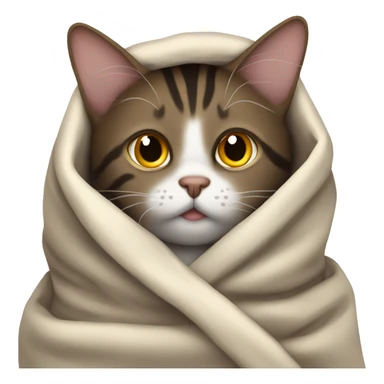 dark brown tabby cat wrapped in blanket sticker