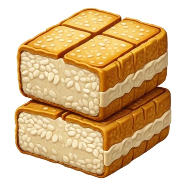 Tempeh Cinematic Realistic Tempeh Dish Emoji, depicted as crispy, sliced portions of fermented soy cake with a golden-brown finish, rendered with detailed textures and warm, inviting lighting. sticker