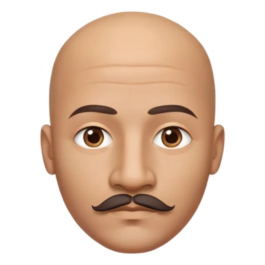 Bald man with oval smooth head, indigenous facial features, 37 years old, with only a mustache and contour from chin to lips, memoji style sticker