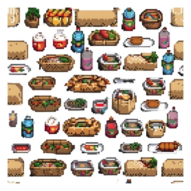 a serving of ethnic street food, wrapped in paper, pixel art style sticker