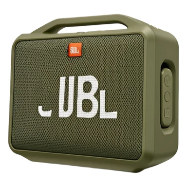 Military green JBL Go 4 portable speaker, compact size, with visible buttons and fabric speaker mesh, khaki colored electronic device sticker