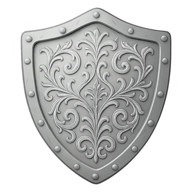 Add elegant engravings to the silver shield while keeping the very light silver color. No gold or gems. The style should resemble emoji style with a transparent background. sticker