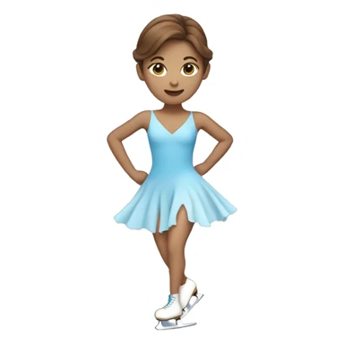 Ice skater, skating wearing a blue dress with brown hair sticker
