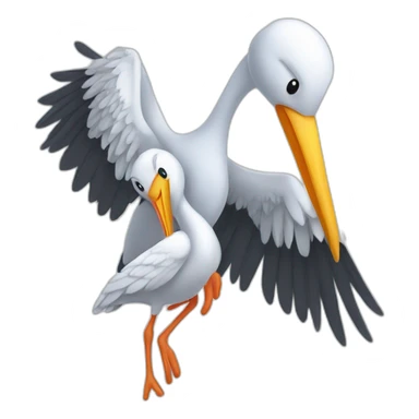 stork delivering a white human baby boy in fabric held in its beak sticker
