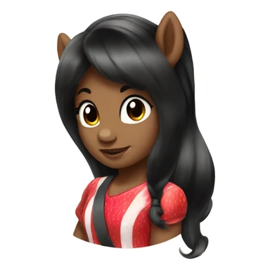 A girl Pony like “my little pony” ones, brown colored, with a big black hair and a strawberry as their sign  sticker