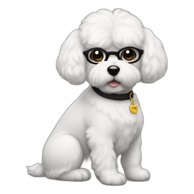 mujer con gafas pelo negro moño y perro bichon blanco sticker
