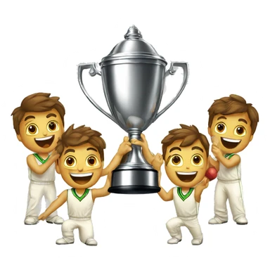 cricket sports victory players with cup sticker