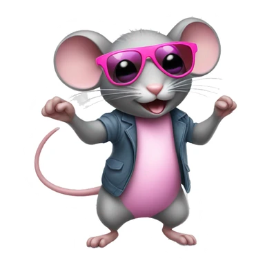 A grey mouse with pink sunglasses dancing sticker