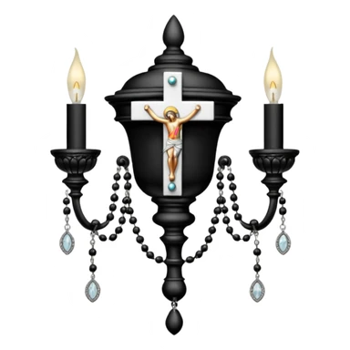 Victorian black sconce with silver rosary hanging off sticker