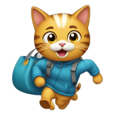 cat run with bag sticker