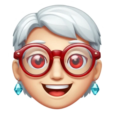 A single crystal gemstone character wearing glasses, chunky and irregular with faceted very sharp sides, [red], big glossy eyes behind the glasses and a wide happy smile, , high detail, soft lighting, centered on a plain dark background sticker