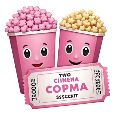 pink popcorn with 2 cinema tickets sticker