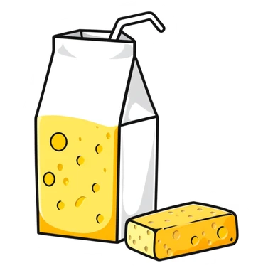 milk carton, cheese wheel, yogurt cup, and butter sticker
