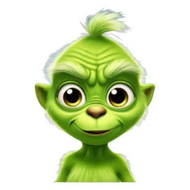 Cute fuzzy animated baby grinch with a smile and big googly eyes sticker