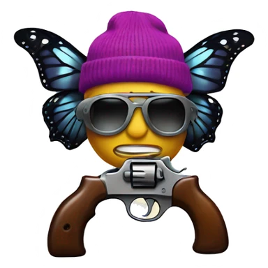 butterfly holding two guns in a beanie  sticker