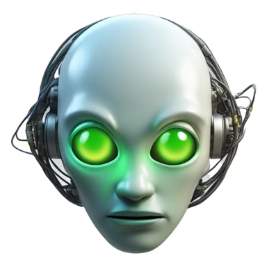 Round Alien cyborg head with glowing wires and green eyes  sticker