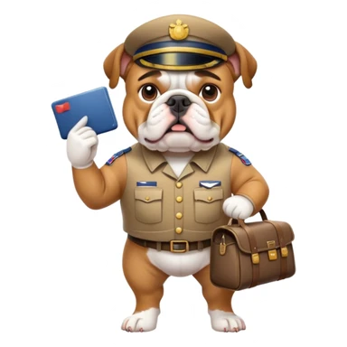 english bulldog with a postman sticker