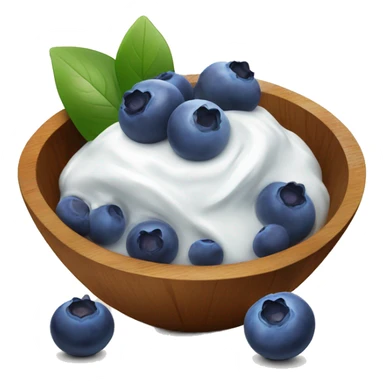 Blueberries in a wooden bowl with yogurt sticker