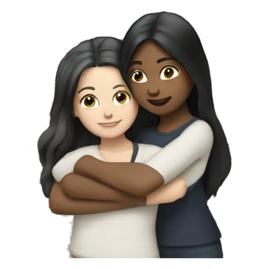 Two white girls with long black hair hugging. sticker