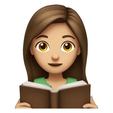Girl with brown hair holding a book sticker