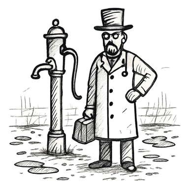 A victorian doctor with a street water pump in a dirty street sticker