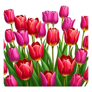 Tulips – Cinematic Realistic Tulips, depicted as a vibrant field of blooming tulips in brilliant hues, each delicate petal catching dewdrops under soft, natural spring light, rendered with detailed textures and a dreamy, picturesque glow. sticker