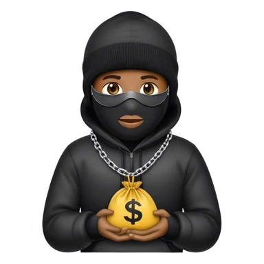 Create an emoji wearing a ski mask and a circle chain with an emoji in the picture of the circle chain sticker