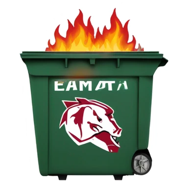 Dumpster fire with Arkansas razorback logo sticker