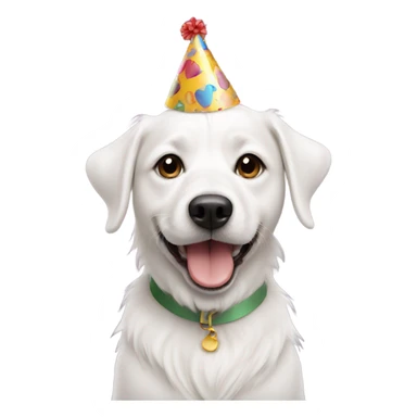 White dog with birthday hat  sticker