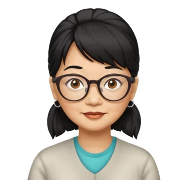 filipino woman black hair in one pony tail with straight bangs and big glasses, 60 yr old

 sticker