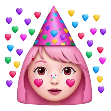 i want a  A festive heart face wearing a party hat and surrounded by confetti. sticker