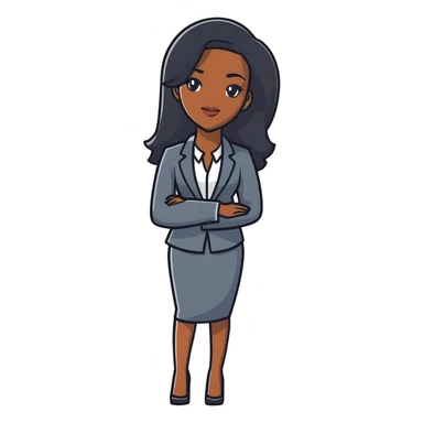 Dynamic African career woman with sleek long black hair, modern business outfit, competent and assertive expression sticker