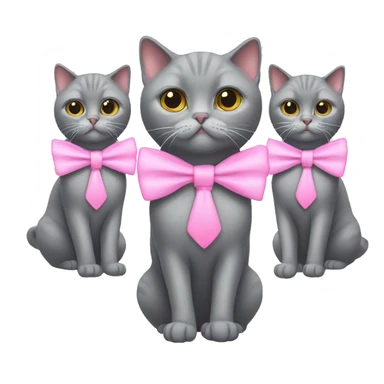 Please generate an emoji consisting of 3 grey british shorthair cats with pink bowties sticker