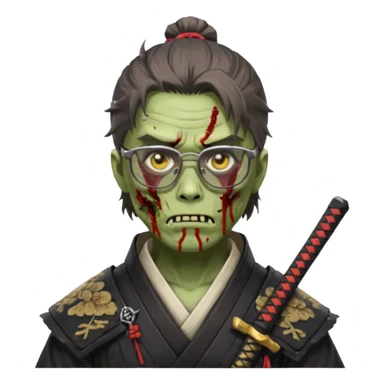 zombie samurai with glasses, highlight the glasses, more visible sticker