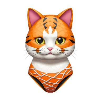 cat wearing a one piece swimsuit made only out of sushi pieces sticker