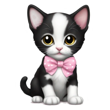 Baby Full body Tuxedo kitten with a pink polka dot ribbon Hazel eyes sticker