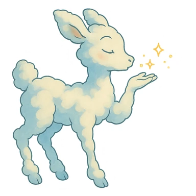 gentle Ghibli-inspired cloud doe sending a sparkling kiss sticker