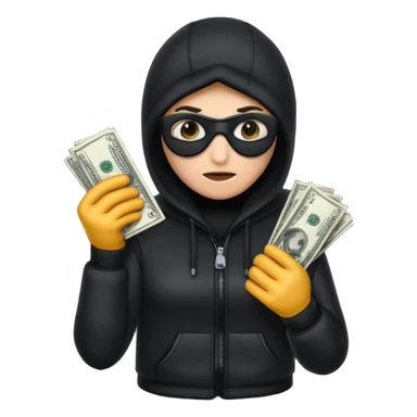 Robber with money na mão direita com uma blusa de frio preta  sticker