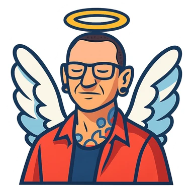 Chester Bennington from Linkin Park with a holy halo and angelic wings sticker