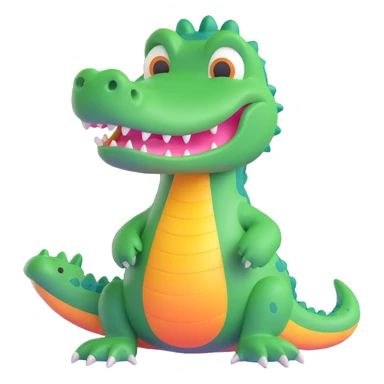 friendly alligator with a glowing halo above its head, friendly expression, simple background sticker