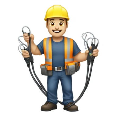 electrician holding two cables, electricity between them sticker