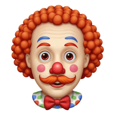 Classic clown — curly mustache, red nose sticker