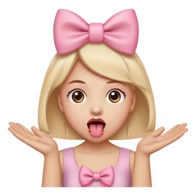 Sticking tongue out with eyes open with a light pink bow on the emoji withe hands out! sticker